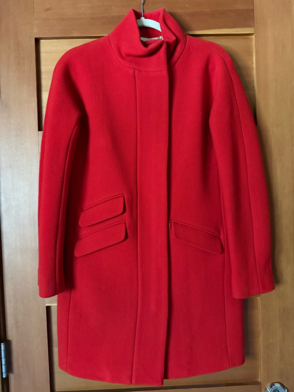 J. Crew Red Wool-Blend Stand Collar Pea Coat